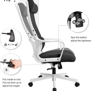 White ergonomic office chair with mesh back and lumbar support - Image 6