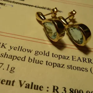 heavy casing on these large 7.1 grams 14ct gold blue topaz earrings + papers - Image 3
