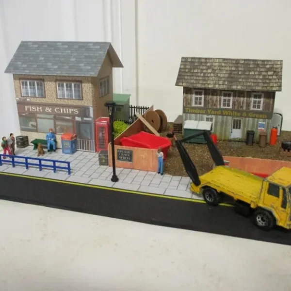 Model Railway Diorama of Scratch Built Builders Merchant and Fish & Chips Shop 00 Gauge
