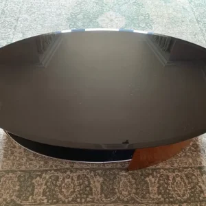 Curve Coffee Table Walnut & Black Glass - Image 3