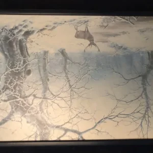 Large Antique Baroque gold gilt frame 50x60 cm with snow stags scene - Image 6