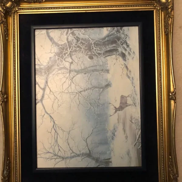 Large Antique Baroque gold gilt frame 50x60 cm with snow stags scene