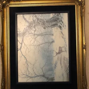 Large Antique Baroque gold gilt frame 50x60 cm with snow stags scene