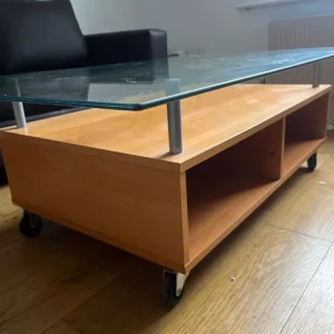 Glass table on wheels with storage - Image 2