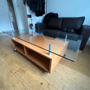 Glass table on wheels with storage - Image 4