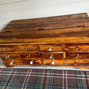 Apothecary Style Mango Wood Coffee Table with 12 Drawers