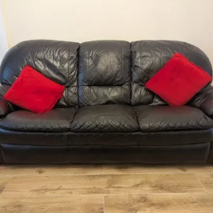 Black leather sofa settee 3, 2 & 1 - Image 3