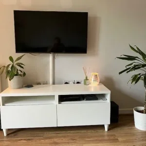 White Ikea TV unit with storage (gold handles optional) - Image 2