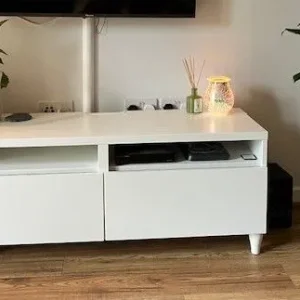 White Ikea TV unit with storage (gold handles optional)