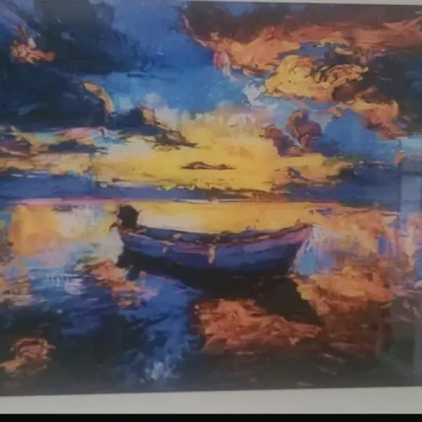 Glass Wall Art – Sunset Boat on Sea