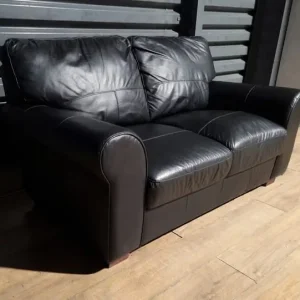 Salisbury Real Leather 2 Seater Sofa - Black - Image 2