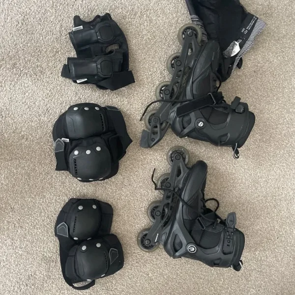 Inline Skates (Size 44) with Knee, Elbow, and Wrist Guards (Size M)