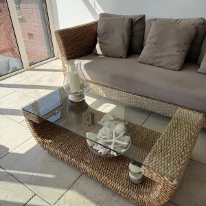 L-shaped sofa and table