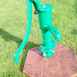 Cast iron water pump with green enamel paint and stainless steel fittings