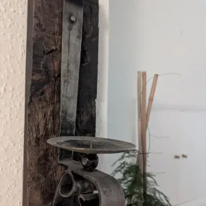 Pair of wall-mounted metal and teak candle holders - Image 3