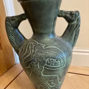 Large green ceramic ornament with horse head handles - Image 2