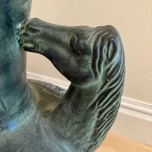 Large green ceramic ornament with horse head handles - Image 5