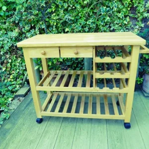 Wooden Kitchen Trolley on Lockable Wheels