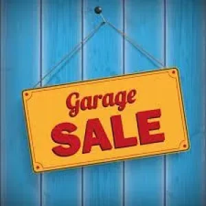 Garage sale with lots of old stuff