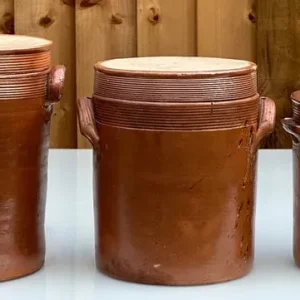 THREE ANTIQUE FRENCH STONEWARE CONFIT POTS AND SALTING JARS – 1900s – HAND-THROWN - Image 5