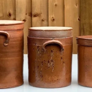 THREE ANTIQUE FRENCH STONEWARE CONFIT POTS AND SALTING JARS – 1900s – HAND-THROWN - Image 6