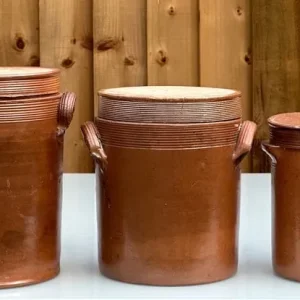THREE ANTIQUE FRENCH STONEWARE CONFIT POTS AND SALTING JARS – 1900s – HAND-THROWN - Image 7