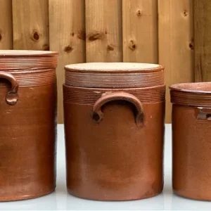 THREE ANTIQUE FRENCH STONEWARE CONFIT POTS AND SALTING JARS – 1900s – HAND-THROWN - Image 8
