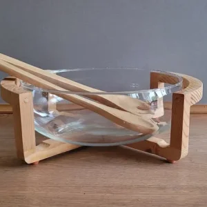 Glass Salad Bowl With Wooden Rack - Image 2