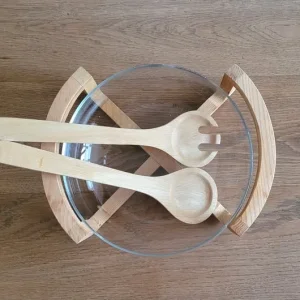 Glass Salad Bowl With Wooden Rack - Image 3