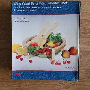 Glass Salad Bowl With Wooden Rack - Image 4