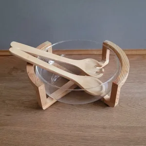 Glass Salad Bowl With Wooden Rack