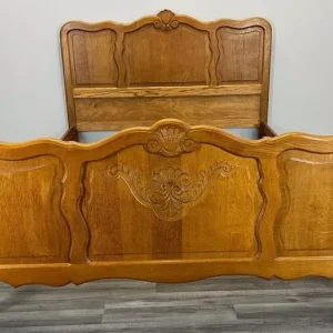 Vintage French Louis XV Oak Carved Double Bed Frame