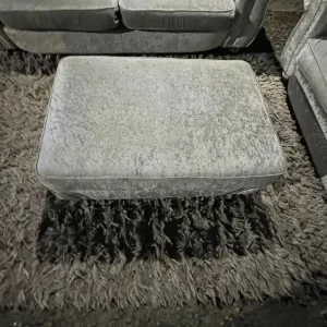2 x grey/silver crushed velvet 3 seaters and pouffe - Image 6