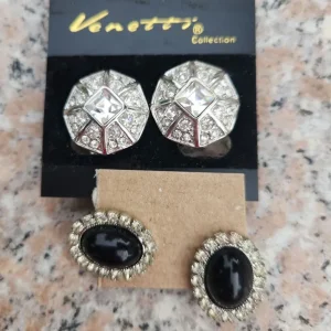 8 PAIRS OF BLACK AND DIAMONTE CLIP-ON EARRINGS - Image 2