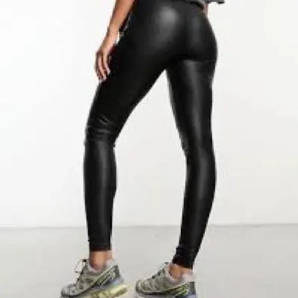 Black Faux Leather Wet Look Thermal Leggings UK Size 4XL