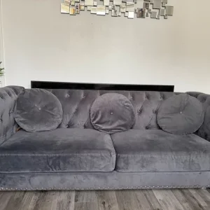 Grey velvet chesterfield style 5 person sofa