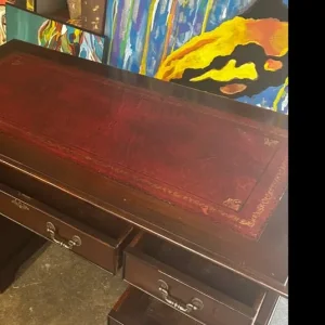 RED OXBLOOD CAPTAINS DESK WITH CHAIR AND CABINET - Image 2