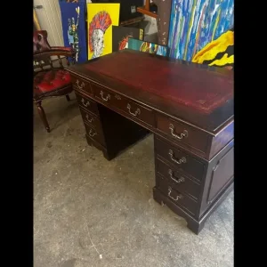 RED OXBLOOD CAPTAINS DESK WITH CHAIR AND CABINET - Image 3