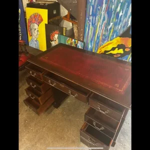 RED OXBLOOD CAPTAINS DESK WITH CHAIR AND CABINET - Image 6