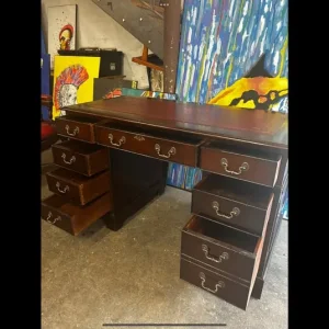 RED OXBLOOD CAPTAINS DESK WITH CHAIR AND CABINET - Image 7