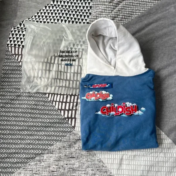 Rare TGF Childish “Popcorn” Hoodie – Blue and White – Size L
