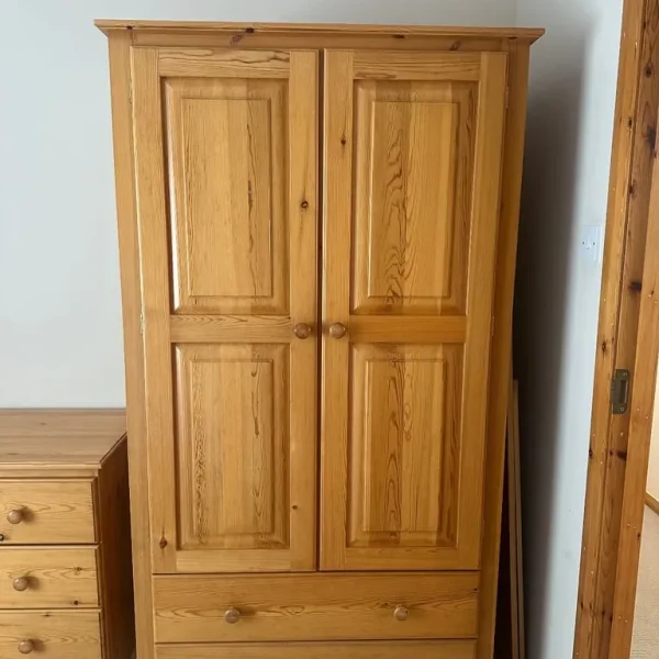 Double Bed and Oak Wardrobe with Drawers