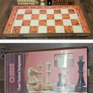 Wooden Folding Chess and Backgammon Set 19" 3-in-1