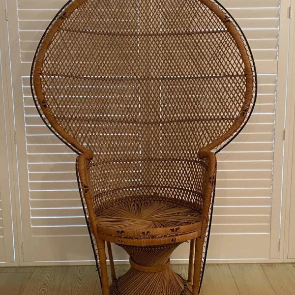 Vintage 1970s Large Rattan & Wicker Peacock Emmanuelle Chair