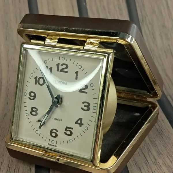Vintage Brass Europa 2 Jewels Travel Folding Alarm Clock – Germany