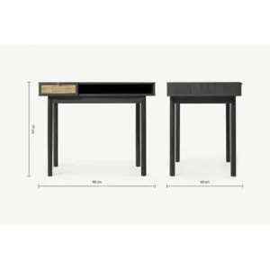 Pavia compact desk, natural rattan, black wood effect by Made - Image 2