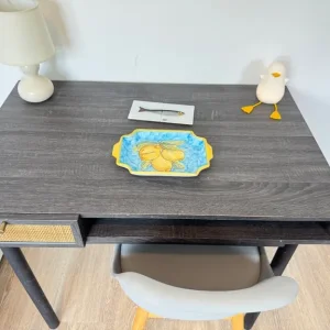 Pavia compact desk, natural rattan, black wood effect by Made - Image 3