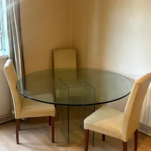 glass dining table with cream leather chairs - Image 2