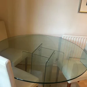 glass dining table with cream leather chairs - Image 3