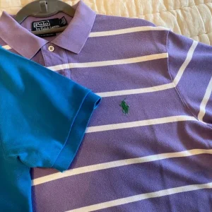 Ralph Lauren Polo T-Shirt Men's Large Lilac with White Stripes - Image 2